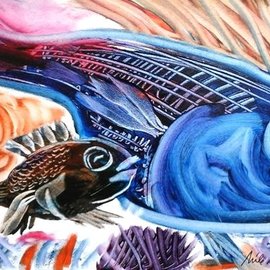 Mile Albijanic: 'fish 2', 2016 Oil Painting, Animals. 
