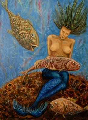 Mile Albijanic: 'mermaid dreams ii', 2010 Oil Painting, Fantasy. mermaid dreams II...