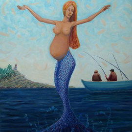 Mile Albijanic: 'pregnant mermaid', 2010 Oil Painting, Magical. 