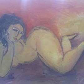 Alexandre  Rurua: 'the woman on the beach', 2020 Oil Painting, Nudes. Artist Description: body language...