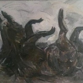Alexandre  Rurua: 'wild victim boar', 2011 Oil Painting, Wildlife. Artist Description: last seconds of wild boar. ...