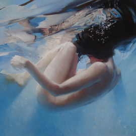 Alexey Chernigin: 'Return', 2011 Oil Painting, Body. Artist Description: Underwater, body, woman, water, dive...