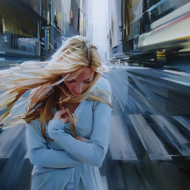 Alexey Chernigin: 'crossroads', 2016 Oil Painting, People. Artist Description: Crossroads, city, girl, movement, expression, cars...