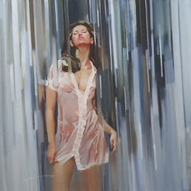 Alexey Chernigin: 'rainfall', 2015 Oil Painting, Body. Artist Description: Rainfall, body, woman, rain, water, wet dress...
