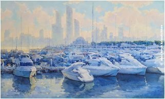 Alex Hook Krioutchkov: 'abu dhabi port', 2021 Oil Painting, Seascape. Painting. Oil on canvas. 146x89x2cm. One of a kind. Signed. Painted borders.  No frame is required. This work will ship flat in a sturdy, well- protected cardboard box. ...