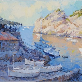 Alex Hook Krioutchkov: 'cala deia xi', 2019 Oil Painting, Seascape. Artist Description: Painting.  Oil on canvas.  30x20x2cm.  One of a kind.  Signed.  Painted borders.  No frame is required.  This work will ship flat in a sturdy, well- protected cardboard box. ...
