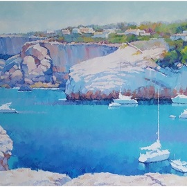 Alex Hook Krioutchkov: 'cala llombards x', 2021 Oil Painting, Seascape. Artist Description: Painting. Oil on canvas. 146x89x2cm. One of a kind. Signed. Painted borders.  No frame is required. ...