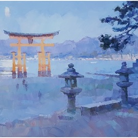 Alex Hook Krioutchkov: 'miyajima at night', 2021 Oil Painting, World Culture. Artist Description: Painting. Oil on canvas. 80x40x2cm. One of a kind. Signed. Painted borders.  No frame is required.  This work will ship flat in a sturdy, well- protected cardboard box. ...