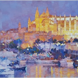 Alex Hook Krioutchkov: 'palma de mallorca xxiv', 2021 Oil Painting, Cityscape. Artist Description: Painting.  Oil on canvas. 195x97x2cm.  One of a kind.  Signed.Painted bordersNo frame is requiredPainting wil be send UNMOUNTED in a tube, as a rolled canvas with stretchers. ...