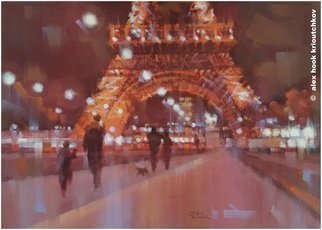 Alex Hook Krioutchkov: 'paris at night iv', 2014 Oil Painting, Cityscape. Painting. Oil on canvas. 33x24x2cm. One of a kind. Signed. Painted borders.  No frame is required. This work will ship flat in a sturdy, well- protected cardboard box. ...