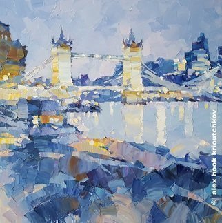 Alex Hook Krioutchkov: 'tower bridge v', 2019 Oil Painting, Cityscape. Tower Bridge, London, Londres, cityscape, ciudades, pueblos, places, Thames, architecture, arquitectura, abstract, ...