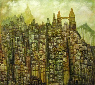Alexandr Ivanov: 'city dreamed', 2015 Oil Painting, Fantasy.       fantastic landscape       city dreamed of the night. Without people, a strange and mysterious  ...