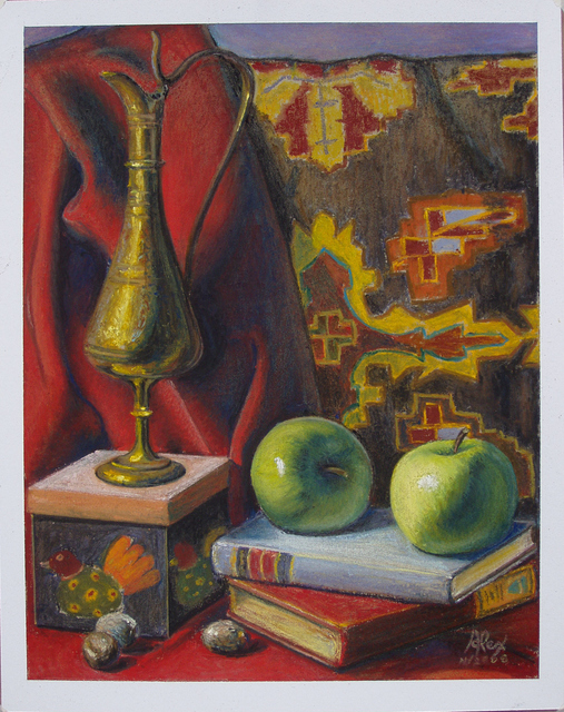 Alex Mirrington  'Books And Apples', created in 2008, Original Painting Acrylic.
