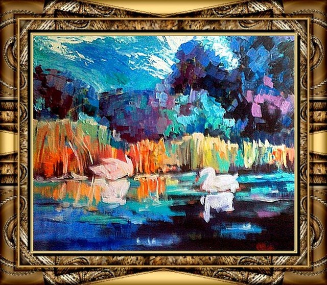 Alexander Ottmar  'Swans Lake', created in 2018, Original Painting Acrylic.
