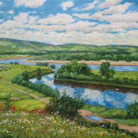 Alexander Bezrodnykh: 'Valley of the South River', 2020 Oil Painting, Landscape. Artist Description: summer, valley, gave, river, Russia, 2021...