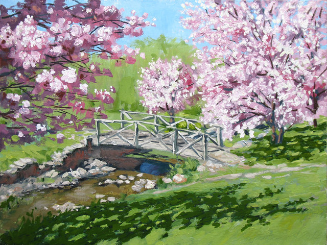 Alexander Bezrodnykh  'Bridge Apple Trees', created in 2017, Original Painting Oil.