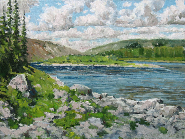 Artist Alexander Bezrodnykh. 'River Mountain34x44' Artwork Image, Created in 2015, Original Painting Oil. #art #artist