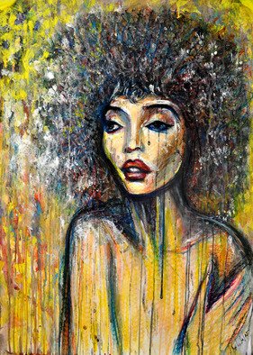 Alex Solodov: 'Black girl under the snow', 2015 Watercolor, nudes. Artist Description:  erotic oil pastel and water- colour painting portrayed a black girl nude on abstract background. In expressionism and pop- art styles.   ...