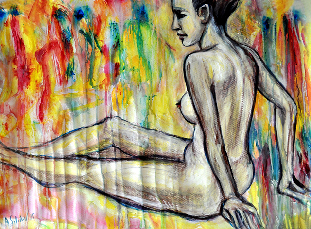 Artist Alex Solodov. 'Nude Model Sitting' Artwork Image, Created in 2015, Original Painting Ink. #art #artist