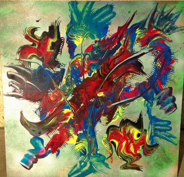 Alfredo Garcia  'Mixed Media Abstract Post Modern Art By Alfredo Garcia Fly Fishing', created in 2014, Original Mixed Media.