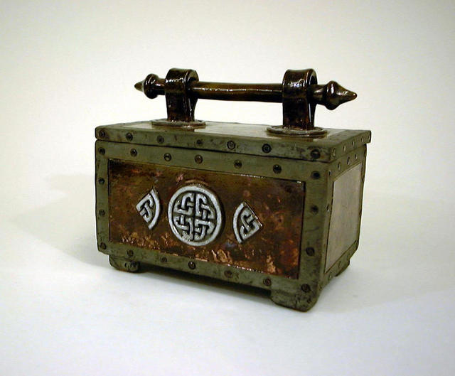 Alice Buttress  'Celtic Box With Handle', created in 2001, Original Ceramics Handbuilt.