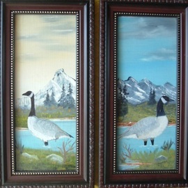 Al Johannessen: 'Canadian Geese standing in water', 2010 Oil Painting, Birds. Artist Description:  A set of two paintings, Canadain geese standing in water    ...
