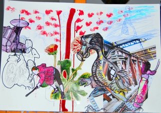Alkistis Wechsler: 'street feast', 2015 Mixed Media, Fantasy.  a new collage plus drawings, part of the project marais fantasy El Dodo starts qigong ...