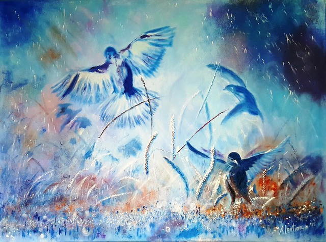 Artist Alla Alevtina Volkova. 'Birds' Artwork Image, Created in 2019, Original Painting Oil. #art #artist