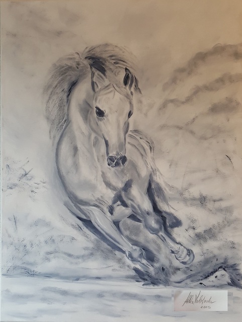 Artist Alla Alevtina Volkova. 'Elegant Graceful Running Horse' Artwork Image, Created in 2016, Original Painting Oil. #art #artist