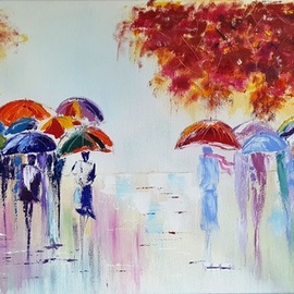 Golden rainy autumn Umbrellas  By Alla Alevtina Volkova