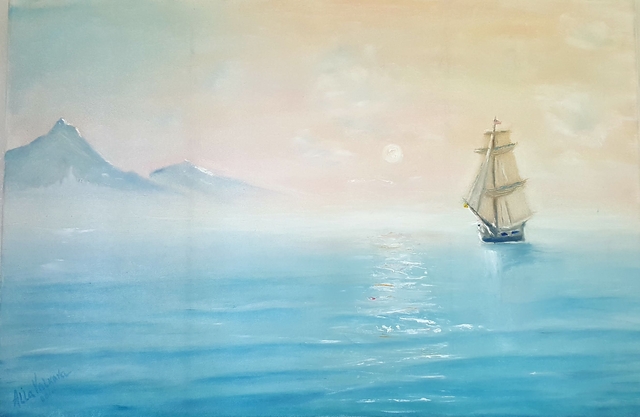 Artist Alla Alevtina Volkova. 'Sunrise Over Sea' Artwork Image, Created in 2019, Original Painting Oil. #art #artist