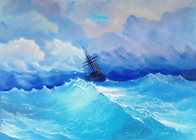 Artist Alla Alevtina Volkova. 'Old Sailboat' Artwork Image, Created in 2015, Original Painting Oil. #art #artist