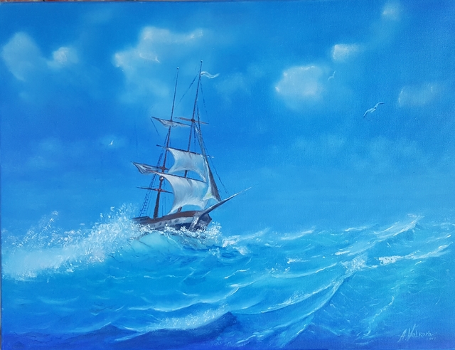 Alla Alevtina Volkova  'Sunrise Over Sea', created in 2015, Original Painting Oil.