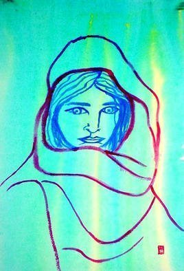 Harry Bayley: 'Girl With Shawl', 2002 Illustration, Abstract. Painted in acrylics on watercolour paper. This painting was inspired by a phototgraph a Romanian peasant girl. ...