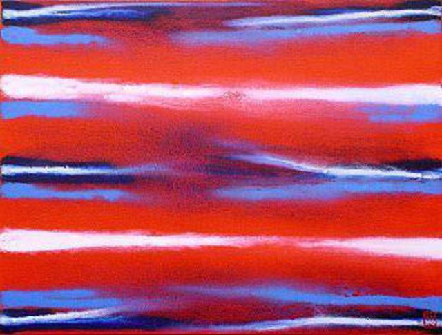 Artist Harry Bayley. 'Red Blue White Colour Bleed 2' Artwork Image, Created in 2003, Original Painting Acrylic. #art #artist