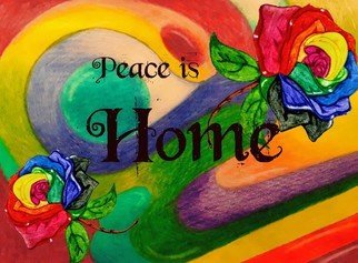 Aaron Mallery: 'peace is home', 2020 Pencil Drawing, Inspirational. Freehand abstract of bright colors and a decorative font helping to envoke inner peace. ...