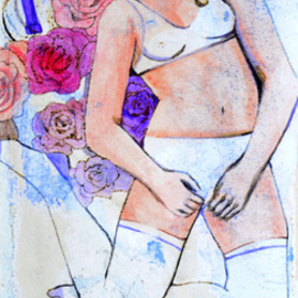 Amanda Scott: 'Alone Time', 2015 Other Painting, Erotic. Artist Description:  sensual, wood burning, mixed media, Maui Artist, nude, figure, portrait, acrylic, oil, original art, Amanda Carey Scott, Hawaii, dildo, roses, glasses, girl ...