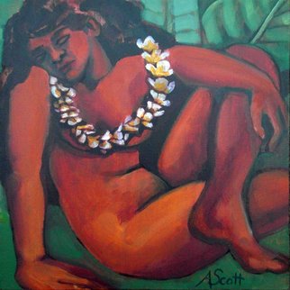 Amanda Scott: 'Among the Tea Leaves', 2016 Acrylic Painting, undecided.  hawaiian nude painting, hula girl, polynesian, original painting, maui artist, acrylic painting, square canvas, tasteful nude, painterly, expressionism, abstract ...