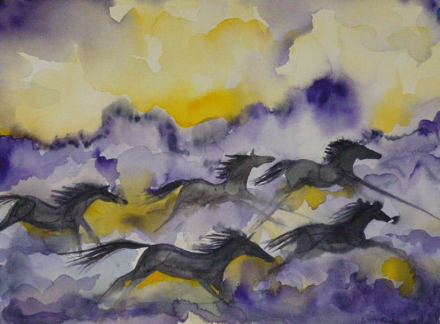 Eleanor Hartwell  'Purple Horses', created in 2003, Original Watercolor.