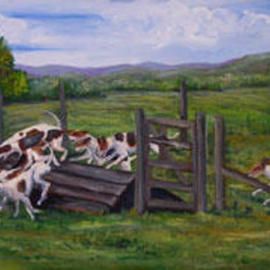 Eleanor Hartwell: 'Up and Over', 2003 Oil Painting, Animals. Artist Description: hounds hunting ...