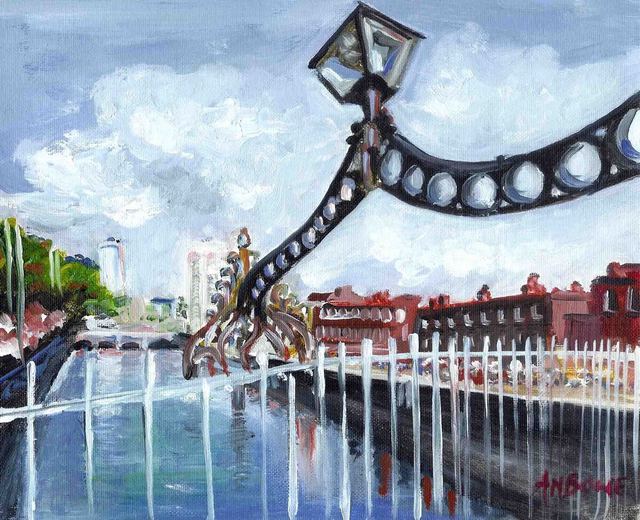 A M Bowe  'Halfpenny Bridge Dublin', created in 2008, Original Watercolor.
