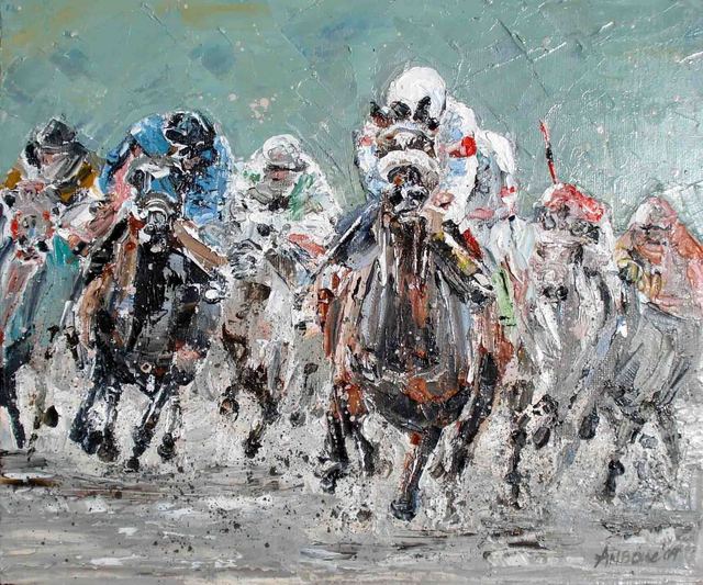 Artist A M Bowe. 'The Chase' Artwork Image, Created in 2009, Original Watercolor. #art #artist