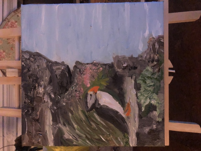 Ann Marie Khadoo  'Puffin On A Rock', created in 2020, Original Painting Oil.