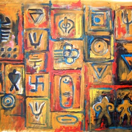 Amna Walayat: 'Universe 1', 2007 Oil Painting, Landscape. Artist Description:  Indian religious symbols  ...