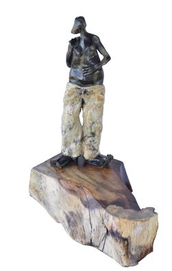 Ana Paula Luna: 'dancing with myself', 2021 Ceramic Sculpture, People. Black ceramic with glaze, a character dancing with him herself...
