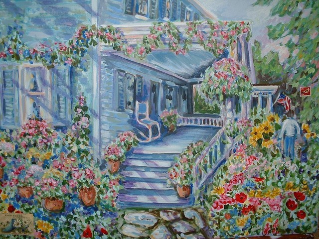 Artist Andree Lisette Herz. 'Blue House With Flowers' Artwork Image, Created in 2007, Original Assemblage. #art #artist