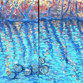 Andree Lisette Herz: 'blue woods', 2004 Acrylic Painting, Landscape. Artist Description: diptych 24x24 in canvas gallery wrapped painted on all sides...