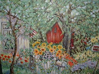 Andree Lisette Herz: 'gordon street', 2007 Acrylic Painting, Landscape.  Small town back yard in New Jersey, with old barn. Gallery wrapped canvas, edges painted so no fram needed. ...