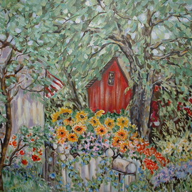 Andree Lisette Herz: 'gordon street', 2007 Acrylic Painting, Landscape. Artist Description:  Small town back yard in New Jersey, with old barn. Gallery wrapped canvas, edges painted so no fram needed. ...
