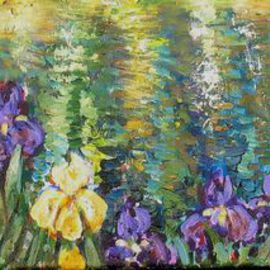 Andree Lisette Herz: 'iris by pond', 2009 Acrylic Painting, Floral. Artist Description:  gallery wrapped canvas panel ...